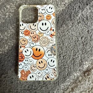 iPhone 14PM 
Smiley Face Pattern Phone Case - Orange and White
